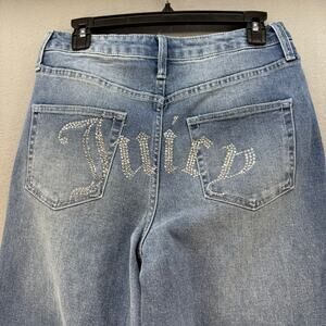 Juicy Couture Jeans Women's 9/29 Blue Lunita Wide Leg Rhinestone Logo Flare NWT
